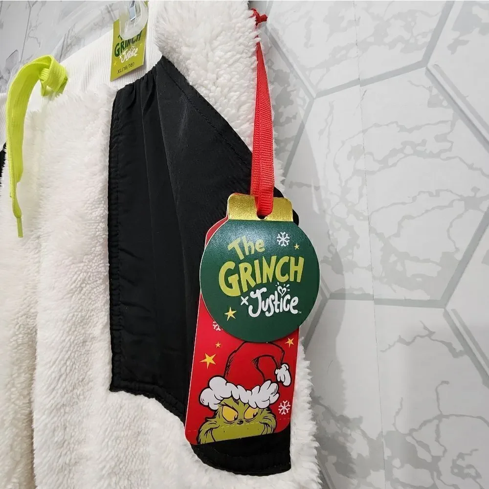 New Girls Justice The Grinch Joggers White Sherpa Christmas